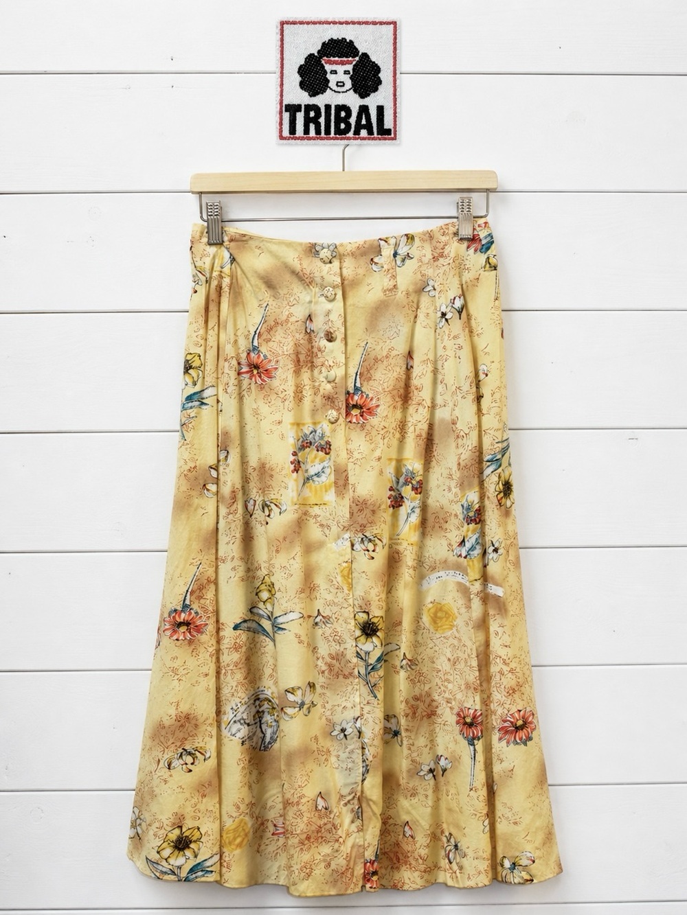 TRIBAL Yellow Floral Midi Skirt size 9/10